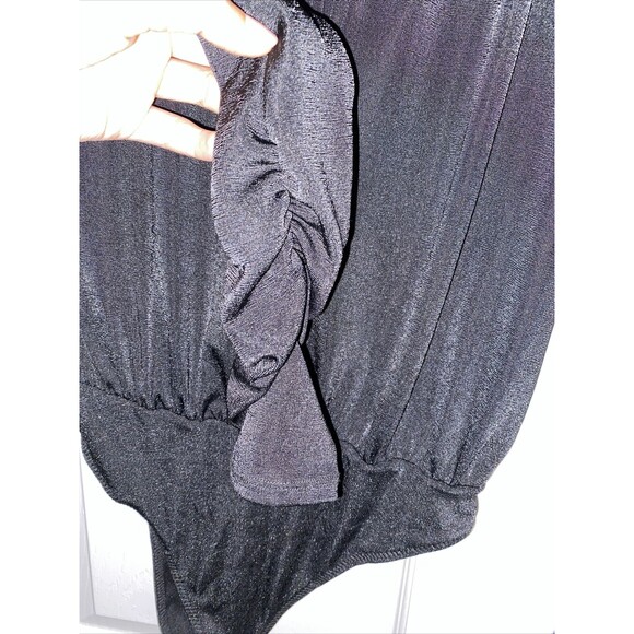 Free People Bodysuit Black Intimately Long Sleeve Keyhole Neck Medium Cut Out - Picture 5 of 12